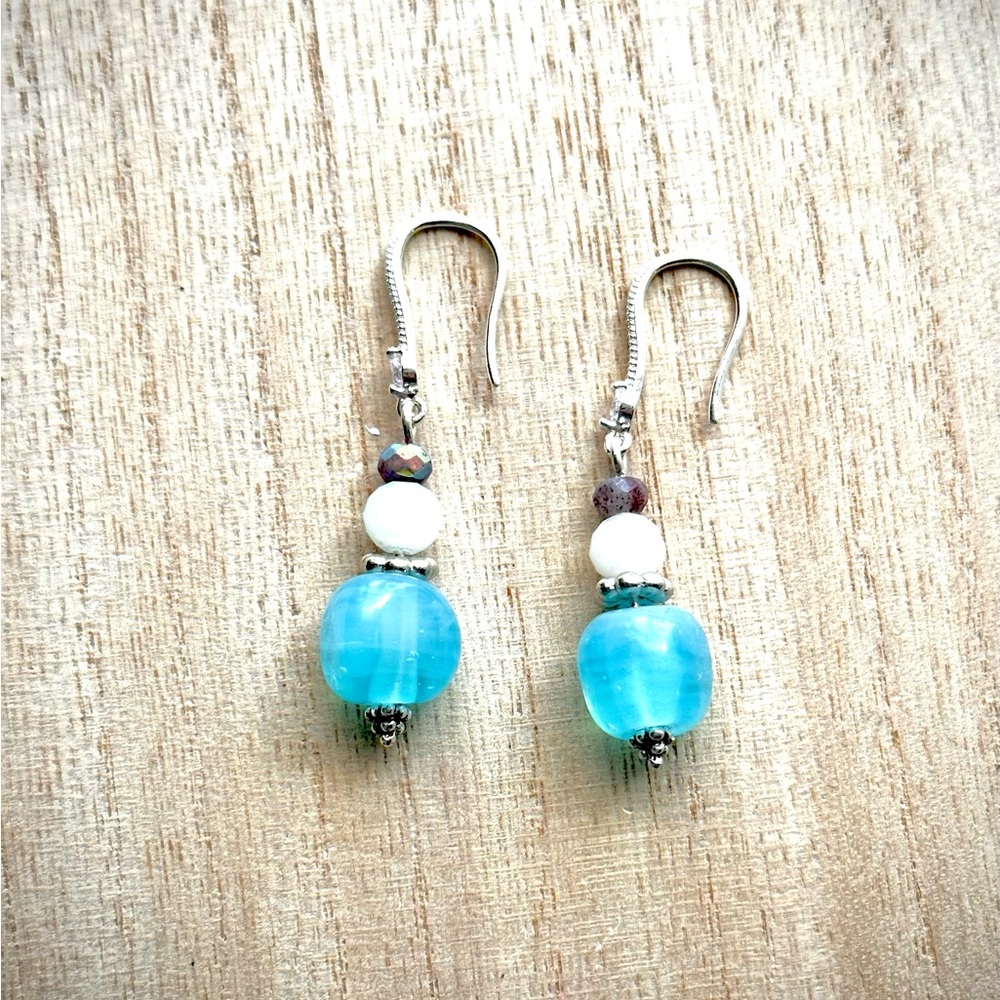 Aqua quartz nugget drop earrings